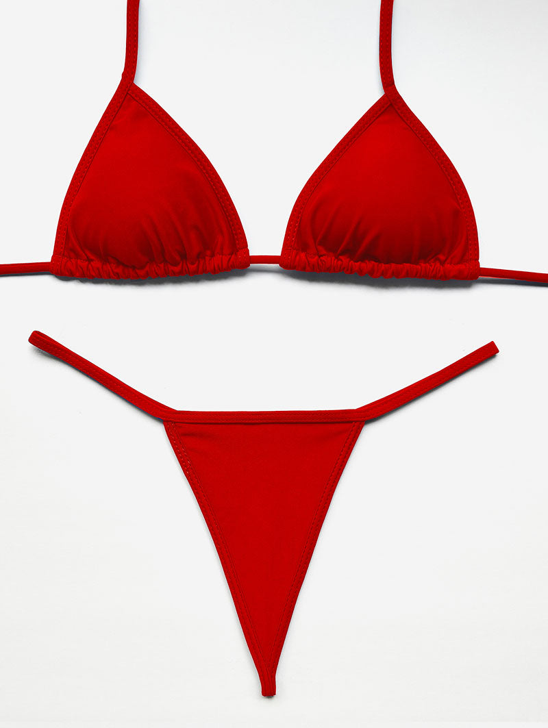 Red Micro Thong Bikini Set – Ultra Minimal Coverage for Tanning