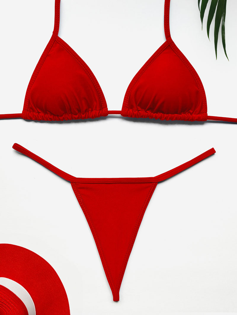 Red Micro Thong Bikini Set – Ultra Minimal Coverage for Tanning