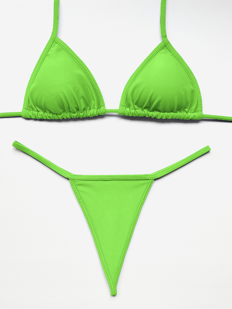 Neon Green Micro Thong Bikini Set – Minimalist Tanning Swimwear