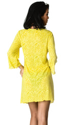 Burnout Yellow V neck Tunic Cover Up Dress