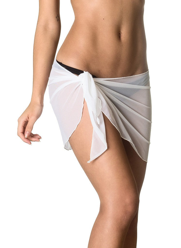 Mini - solid White Mesh Sarong Cover UP