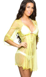 Mesh Light Yellow V neck Tunic Cover Up Dress
