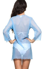 Mesh Light Blue V neck Tunic Cover Up Dress
