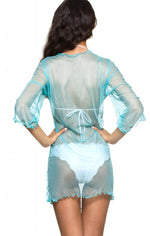 Mesh Light Aqua blue V neck Tunic Cover Up Dress