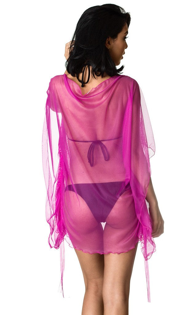 Neon Mesh Butterfly Cover Up Dress Fuchsia