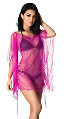 Neon Mesh Butterfly Cover Up Dress Fuchsia