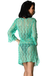 CrochetV neck Tunic Cover Up Dress Mint