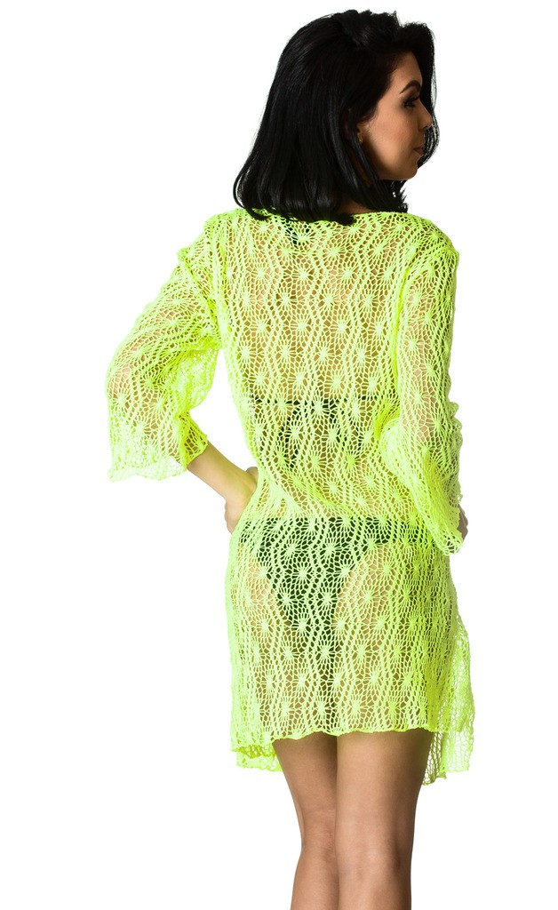 Crochet V neck Tunic Cover Up Dress Yellow
