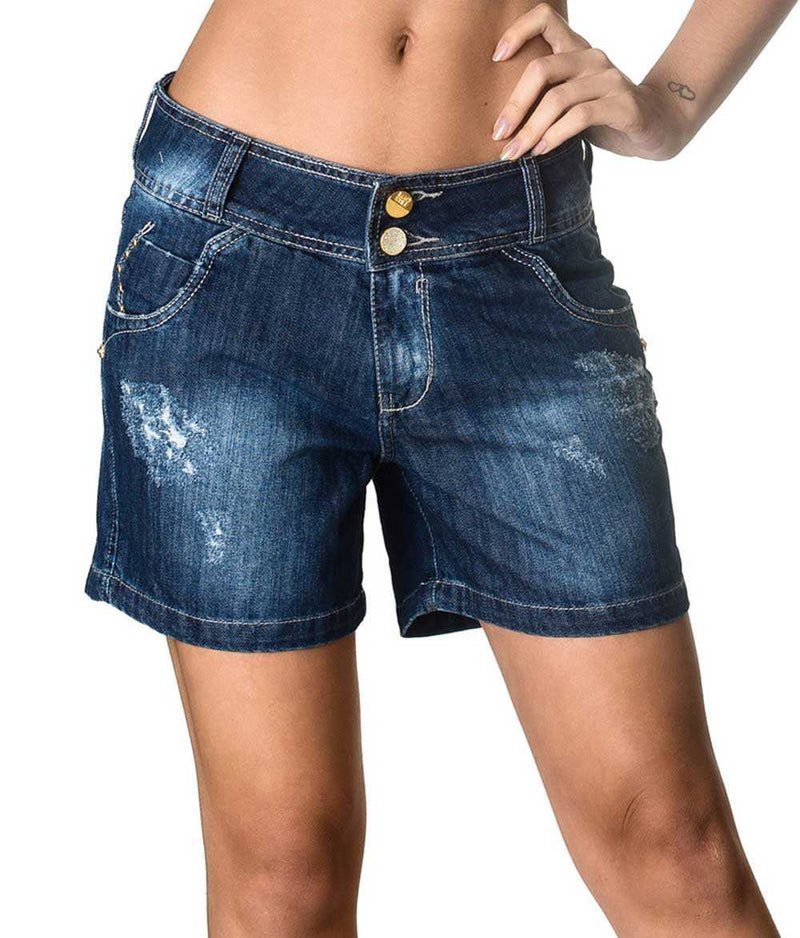 Bermuda Denim Shorts Jeans - Women's Blue Destroyed