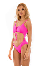 One piece monokini Pink cheeky  - Open back and open front Fuchsia - Irgus