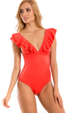 Red - Irgus frill shoulder swimsuit