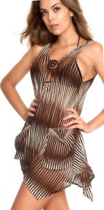 Brown Stripe  Crochet Cover up dress sleeveless with pockets