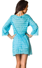 Blue Burnout V neck Tunic Cover Up Dress