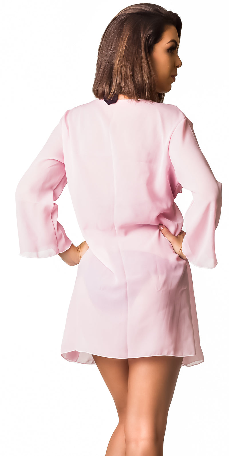 Chiffon Light Pink V neck Tunic Cover Up Dress