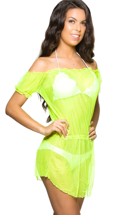 Neon Yellow - Ultra Sheer Cover Up Dress Mesh