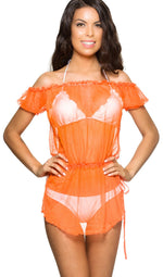 Orange - Ultra Sheer Cover Up Dress Mesh