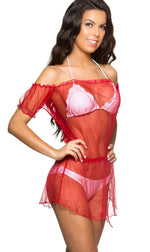 Red - Ultra Sheer Cover Up Dress Mesh