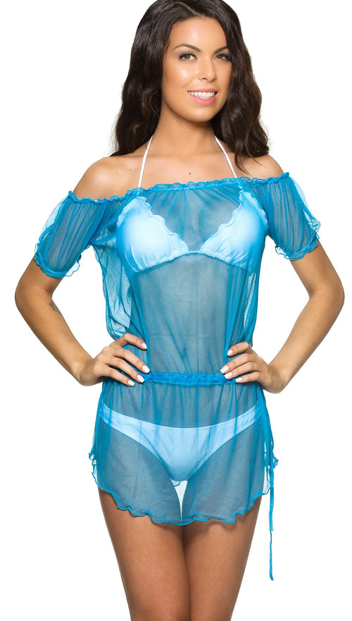 Turquoise  - Ultra Sheer Cover Up Dress Mesh
