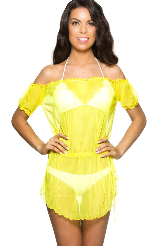 Yellow - Ultra Sheer Cover Up Dress Mesh