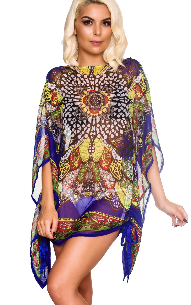 Butterfly sleeve Tunic Cover Up Dress Blue Cover Up Dress