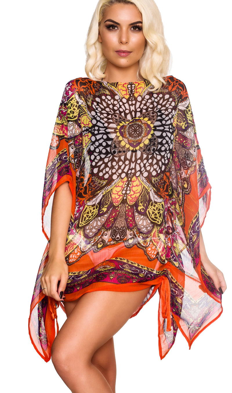 Butterfly sleeve Tunic Cover Up Dress Blue Cover Up Dress Orange