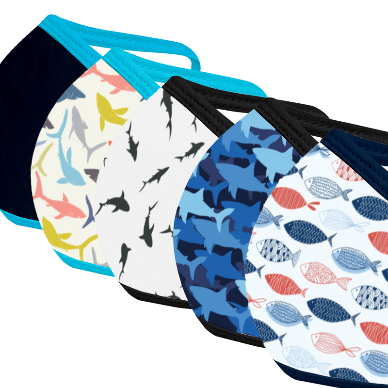 Shark Print Face Mask Five Pack - With pocket for filter