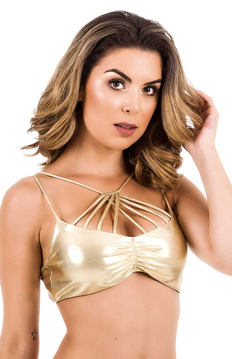 Bralette top with front crossed strings Gold
