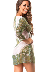 Paisley V neck Tunic  Cover Up Dress Green