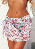 NEW! LACE Roses White - mesh Print Short Sarong Cover UP