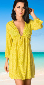 Burnout Yellow V neck Tunic Cover Up Dress