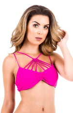 Bralette top with front crossed strings Fuchsia pink