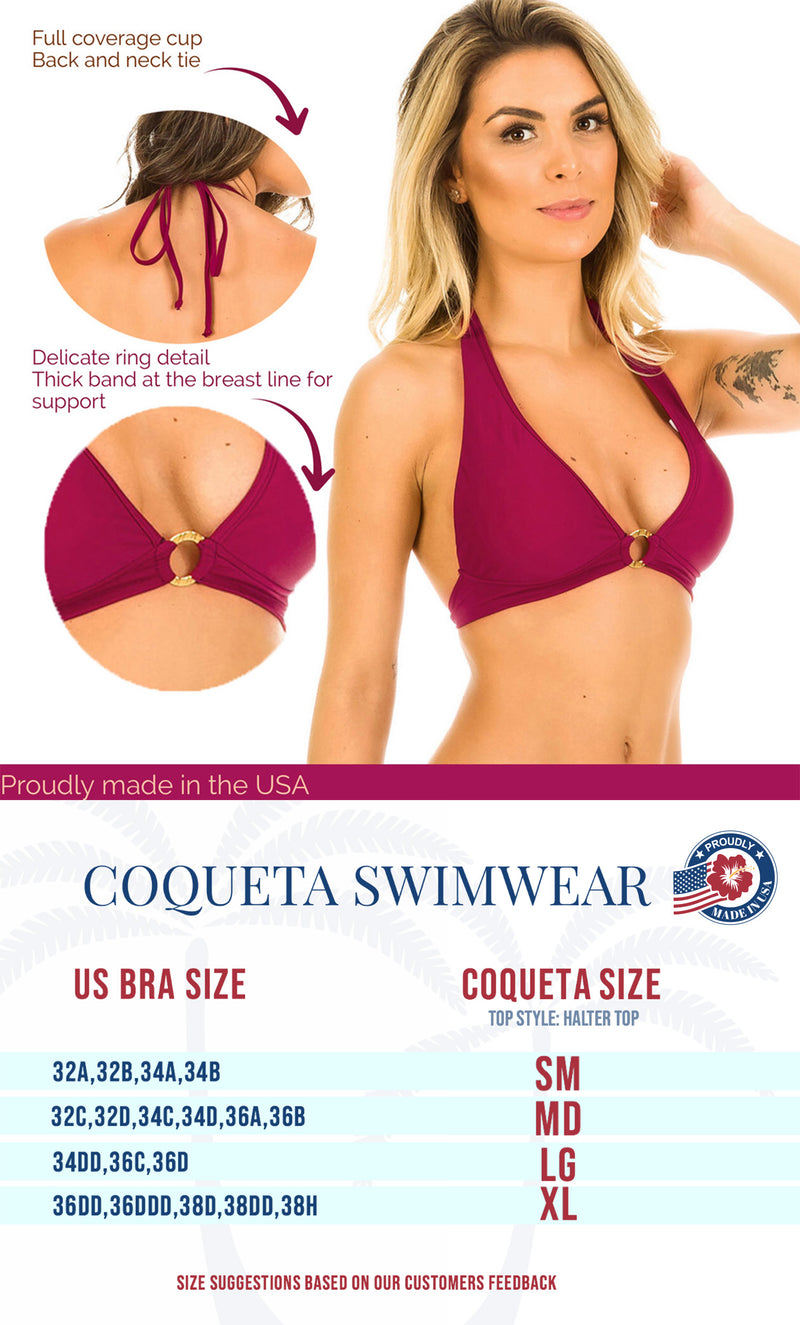 Coqueta Swimwear Women  bikini separates halter top banded swimsuit MADE IN USA WHITE