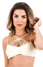 Bralette top with front crossed strings Ivory