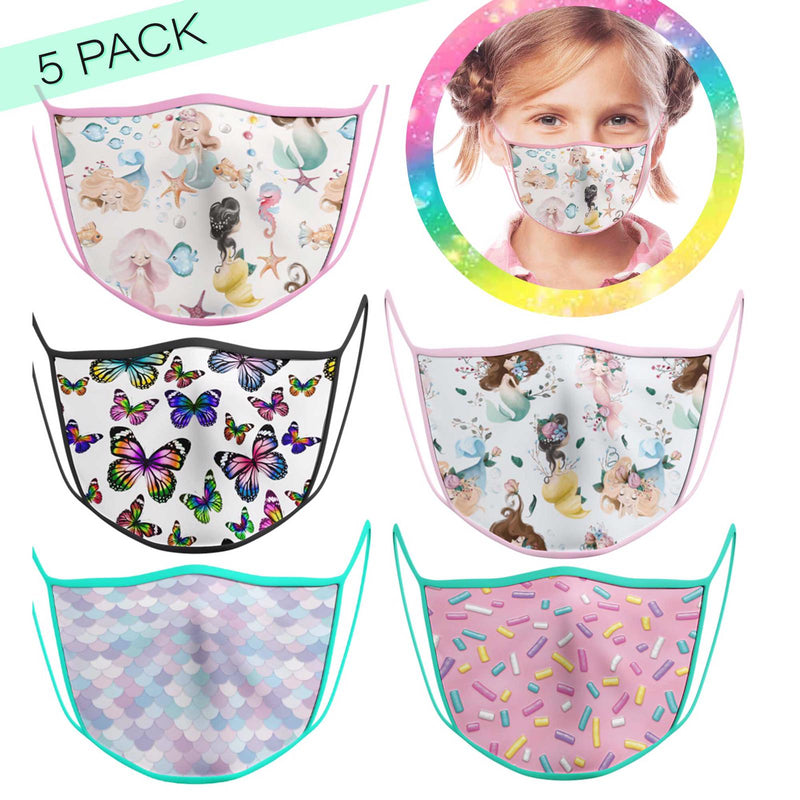 5 Pack Girl - KIDS FACE MASK - With pocket for filter