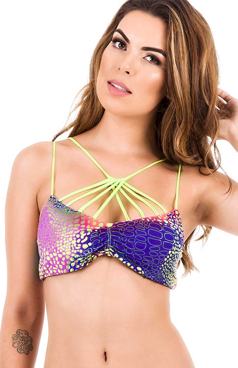 Bralette top with front crossed strings Crock Green