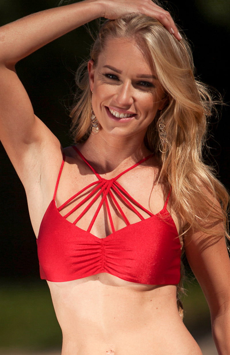 Bralette top with front crossed strings Red